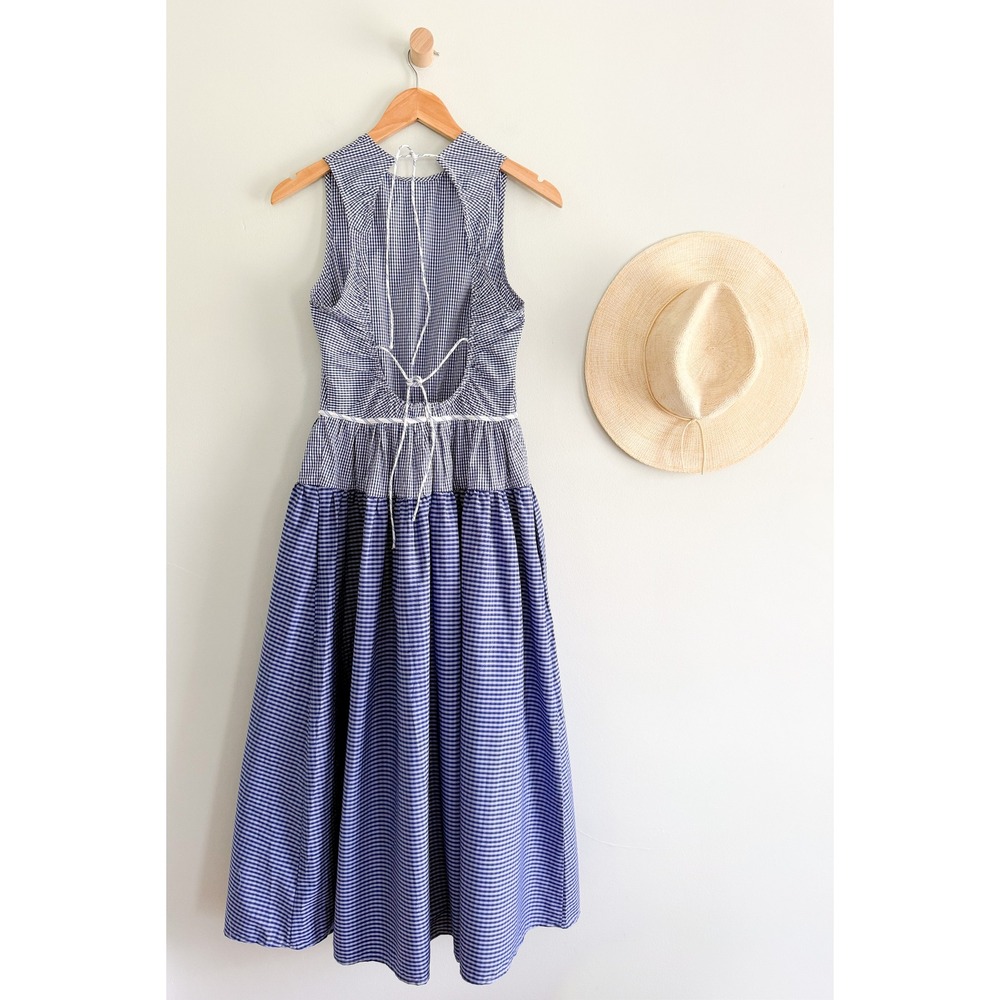 J.Crew | NWT Open-Back Midi Dress in Mixed Blue Gingham Cotton | Sz T4 - Picture 8 of 11
